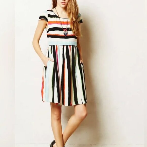 Anthropologie Maeve Peralta Striped Midi Dress w Cap Sleeve - Size 4 - Picture 1 of 6